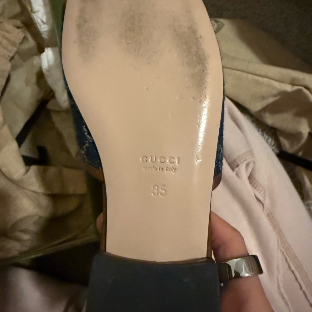 Gucci Women's Brown and Navy Slide Sandals - Picture 5 of 7